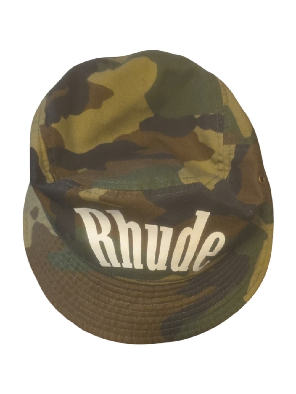 Rhude Green and Brown Camo Bucket Hat with White Logo